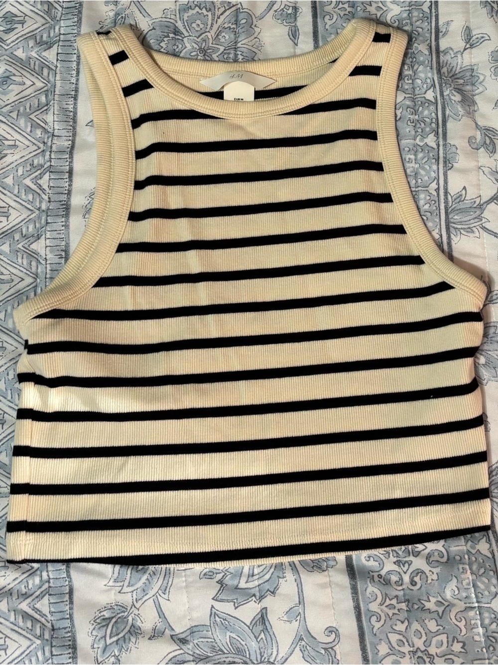 H&M Black & Cream Striped Crop Tank Top